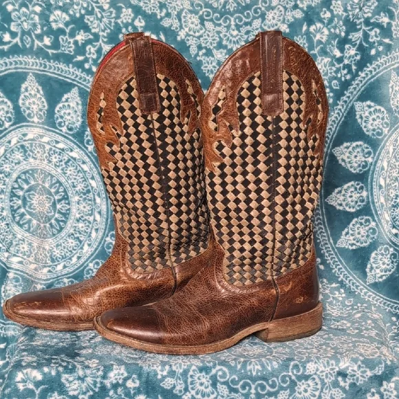 Macie Bean Brown and Black Checkered Cowgirl Boots - Picture 5 of 9